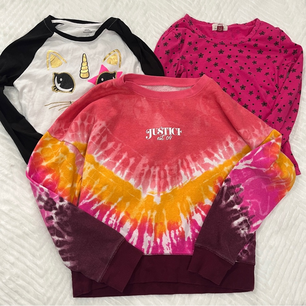 Justice Tie-Dye Sweatshirt Long Sleeve T-Shirt bundle‎ set size large girls